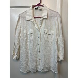 Edward White 100% Irish Linen Beaded Floral Embroidered Button Down Shirt Large